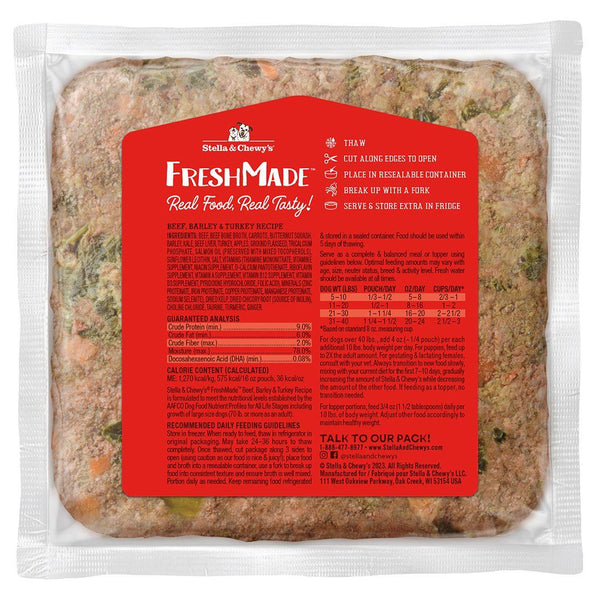 Stella & Chewy's FreshMade Bœuf, Orge & Dinde doucement cuits nourriture congelée pour chiens