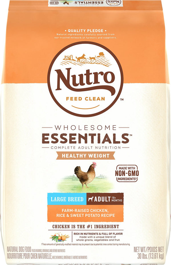 Nutro Wholesome Essentials Recette poids santé poulet élevé à la ferme, riz et patate douce pour grandes races adulte croquettes pour chien, 30-lb