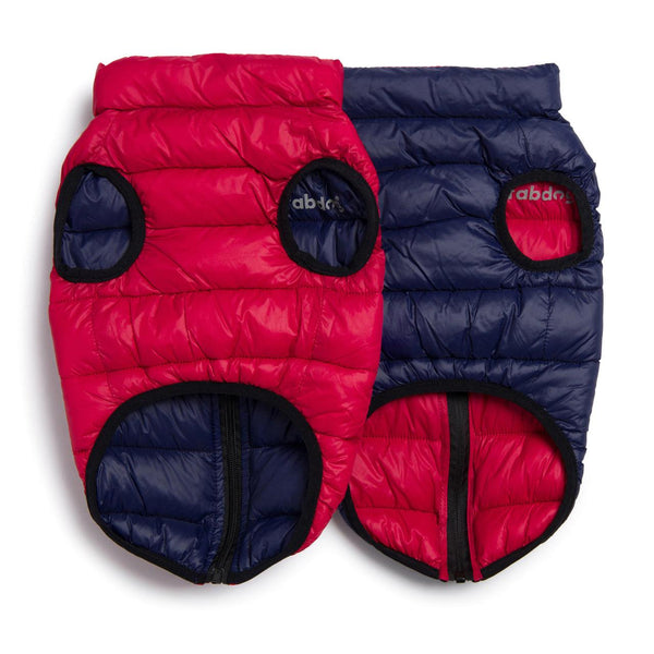 fabdog Pack N' Go Reversible Puffer Dog Coat, Red/Navy