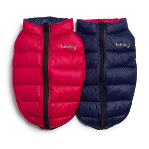 fabdog Pack N' Go Reversible Puffer Dog Coat, Red/Navy
