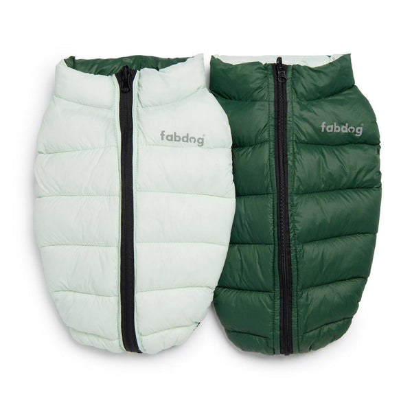 fabdog Pack N' Go Reversible Puffer Dog Coat, Green Combo