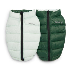 fabdog Pack N' Go Reversible Puffer Dog Coat, Green Combo