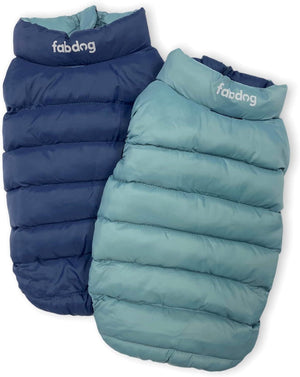 fabdog Pack N' Go Reversible Puffer Dog Coat, Blue Combo
