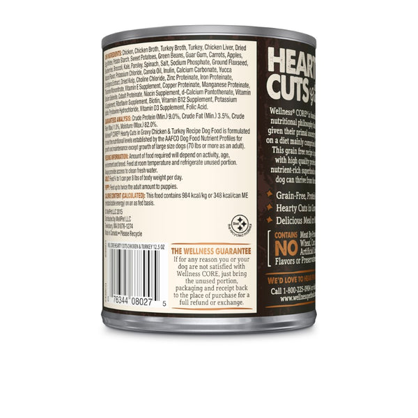 Wellness CORE Hearty Cuts in Gravy Chicken & Turkey Grain-Free Wet Dog Food Can
