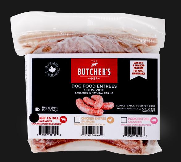 The Butcher's Pup Saucisses de bœuf sous vide surgelées pour chiens