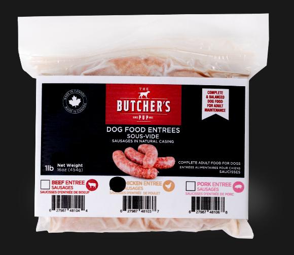 The Butcher's Pup Saucisses de poulet sous vide surgelées pour chiens