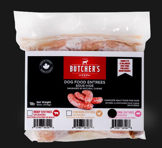 The Butcher's Pup Saucisses de porc sous vide surgelées pour chiens