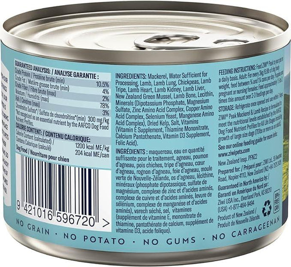 ZIWI Peak Mackerel & Lamb Recipe Wet Dog Food Can