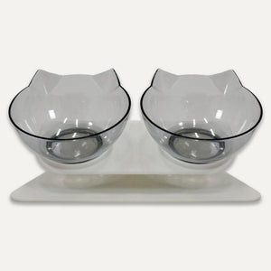 Goo-eez Inclined Double Feeder Cat Bowl, Clear/White