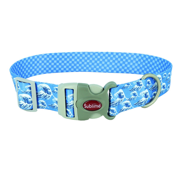 Sublime Collier réglable pour chien, Vagues bleues avec damiers bleus