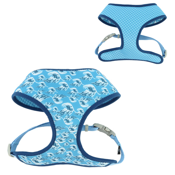 Sublime Harnais réversible pour chiens, Blue Waves avec damiers bleus