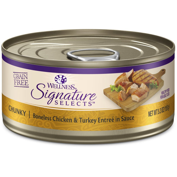 Wellness CORE Signature Selects Chunky Boneless Chicken & Turkey Entree in Sauce Grain-Free Wet Cat Food Cans