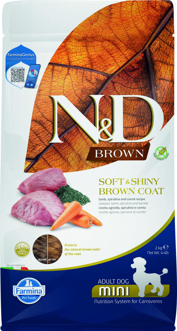 Farmina N&D Brown Coat Lamb, Norwegian Kelp & Carrot Adult Mini Dry Dog Food
