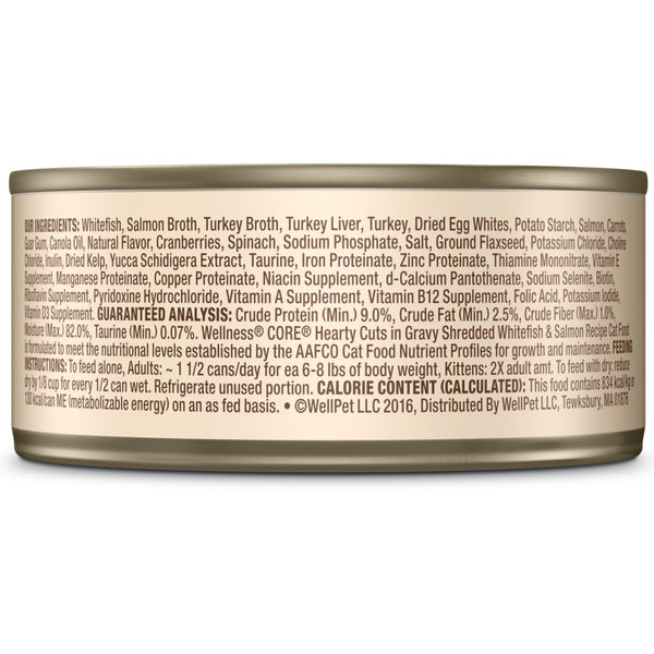 Wellness CORE Hearty Cuts in Gravy Shredded Whitefish & Salmon Grain-Free Wet Cat Food Cans