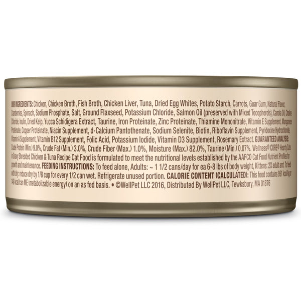 Wellness CORE Hearty Cuts in Gravy Shredded Chicken & Tuna Grain-Free Wet Cat Food Cans