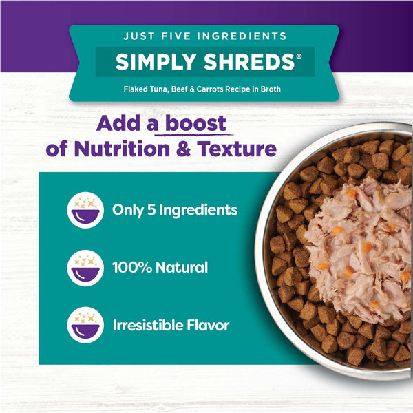 Wellness Bowl Boosters Simply Shreds Tuna, Beef & Carrots Grain-Free Wet Dog Food Topper, 2.8-oz