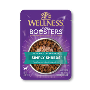 Wellness Bowl Boosters Simply Shreds Tuna, Beef & Carrots Grain-Free Wet Dog Food Topper, 2.8-oz