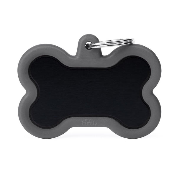 MyFamily Etiquette d'identification Hushtag Os en aluminium et caoutchouc pour animaux, Noir/Gris