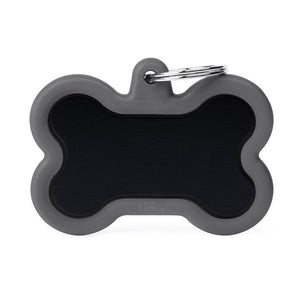 MyFamily Hushtag Bone Aluminum Rubber Pet ID Tag, Black/Grey
