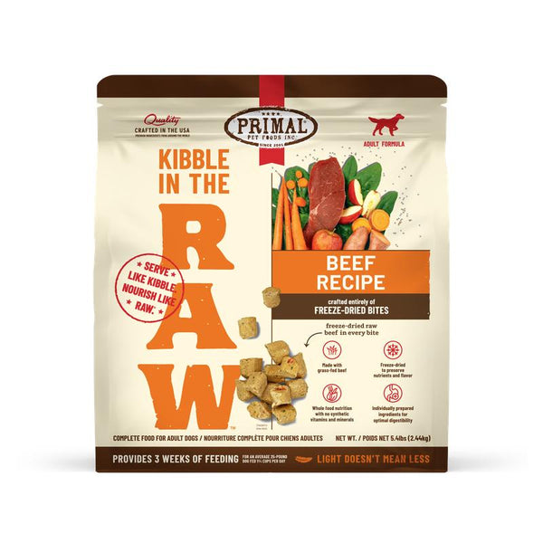 Primal Kibble in the Raw Beef Recipe Freeze-Dried Dog Food