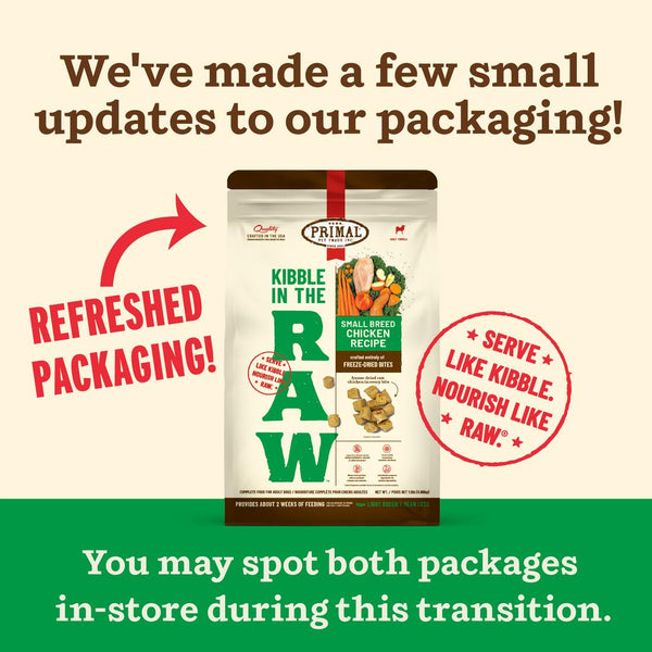 Primal Kibble in the Raw Small Breed Chicken Recipe Freeze-Dried Dog Food