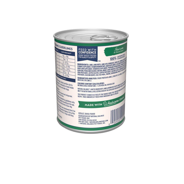 Natural Balance Limited Ingredient Lamb & Brown Rice Recipe Wet Dog Food Can