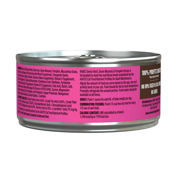 RAWZ Pâtée senior pour chats au bœuf, moules vertes et citrouille en conserve