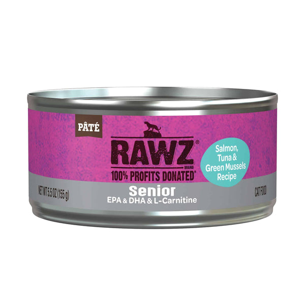 RAWZ Senior Salmon, Tuna & Green Mussels Wet Cat Food Can