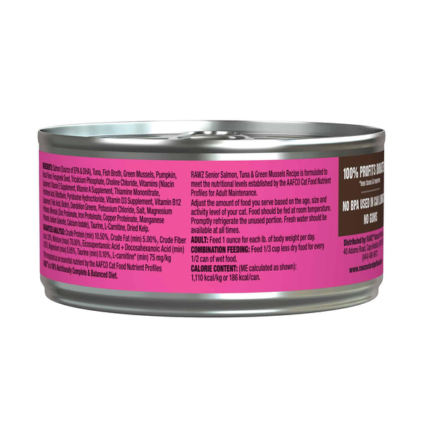 RAWZ Senior Salmon, Tuna & Green Mussels Wet Cat Food Can