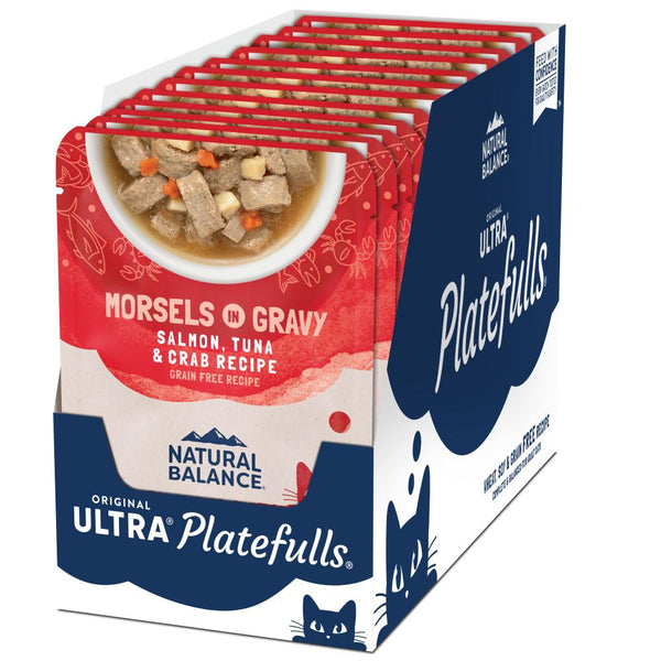 Natural Balance Original Ultra Platefulls Salmon, Tuna & Crab Recipe Morsels in Gravy Wet Cat Food Pouches