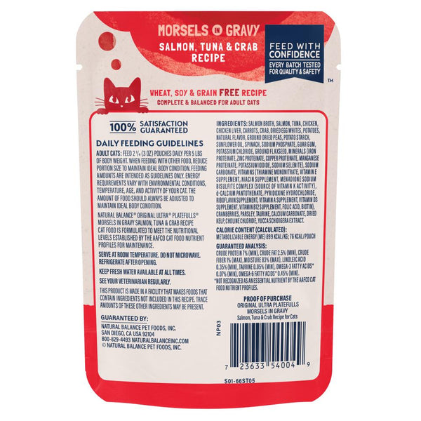 Natural Balance Original Ultra Platefulls Salmon, Tuna & Crab Recipe Morsels in Gravy Wet Cat Food Pouches