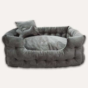 Goo-eez Luxury Velour Bed with Accessories for Pets, Charcoal