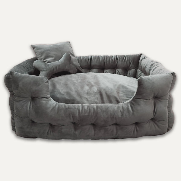 Goo-eez Panier en velours de luxe avec accessoires pour animaux, Charcoal
