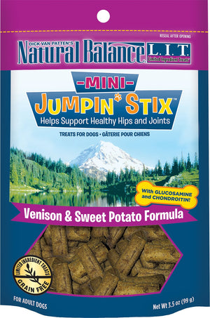 Natural Balance L.I.T. Friandises à ingrédients limités Mini Jumpin' Stix Formule Venaison et Patate douce Friandises pour chiens, 3.5-oz