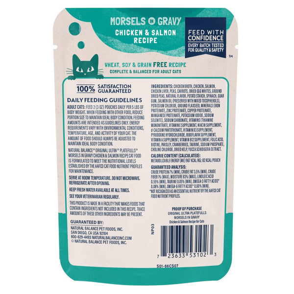 Natural Balance Original Ultra Platefulls Recette poulet et saumon Morceaux en sauce Pochettes de nourriture humide pour chats