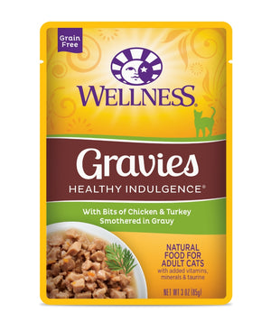 Wellness Healthy Indulgence Gravies with Bits of Chicken & Turkey Smothered in Gravy Grain-Free Wet Cat Food Pouches
