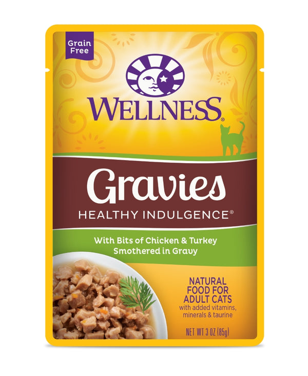 Wellness Healthy Indulgence Gravies with Bits of Chicken & Turkey Smothered in Gravy Grain-Free Wet Cat Food Pouches