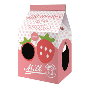 Simon's Strawberry Milkbox Cardboard Cat Condo