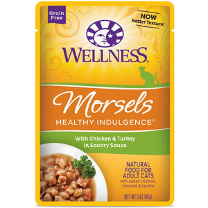 Wellness Healthy Indulgence Morsels with Chicken & Turkey in Savory Sauce Grain-Free Wet Cat Food Pouches