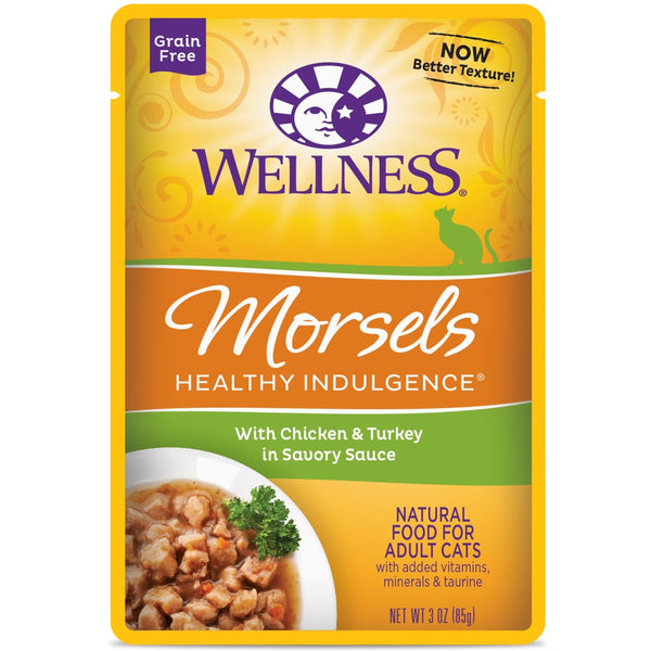 Wellness Healthy Indulgence Morsels with Chicken & Turkey in Savory Sauce Grain-Free Wet Cat Food Pouches