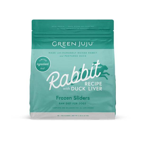 Green Juju Rabbit with Duck LIver Sliders Frozen Dog Food