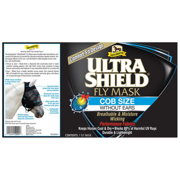 Absorbine UltraShield Masque anti-mouches Cob sans protection des oreilles pour équidés