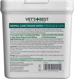 Vet's Best Dental Care Finger Wipes for Dogs & Cats