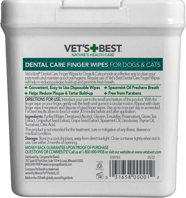 Vet's Best Dental Care Finger Wipes for Dogs & Cats