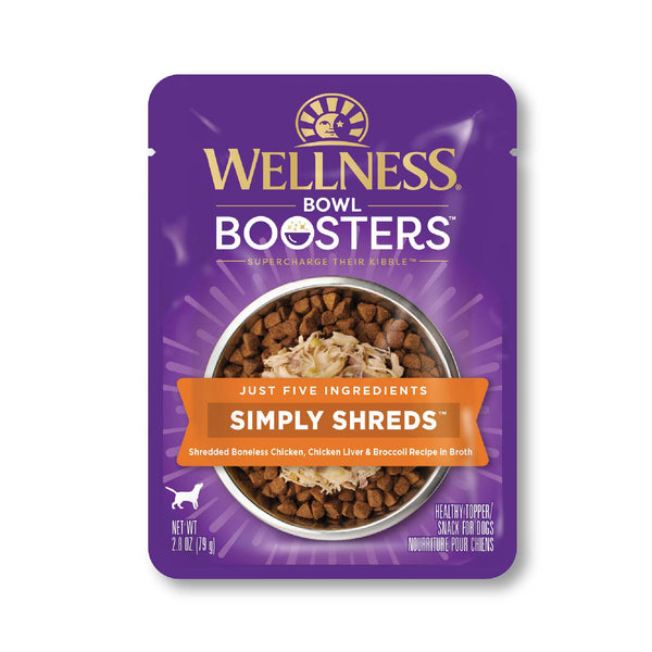 Wellness Bowl Boosters Simply Shreds Chicken Liver & Broccoli Grain-Free Wet Dog Food Topper, 2.8-oz