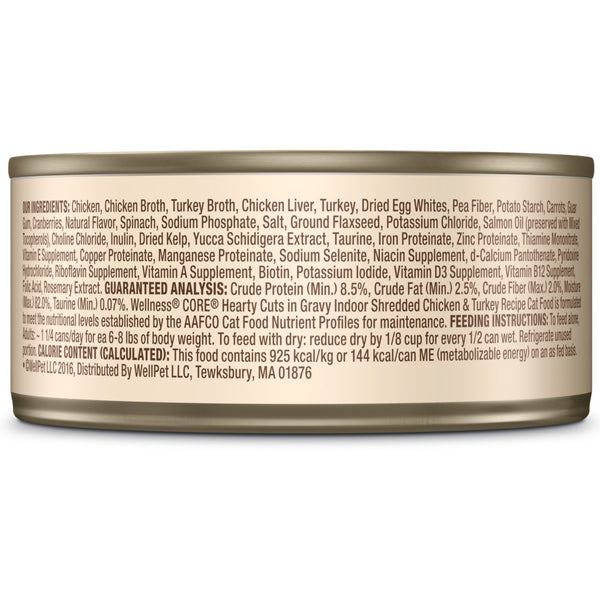 Wellness CORE Hearty Cuts in Gravy Indoor Shredded Chicken & Turkey Grain-Free Wet Cat Food Cans