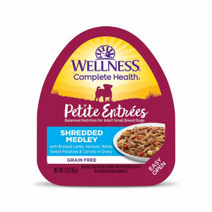 Wellness Petite Entrees Shredded Medley with Braised Lamb, Venison, White Sweet Potatoes & Carrots Grain-Free Wet Dog Food