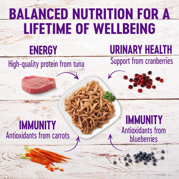 Wellness Healthy Indulgence Shreds with Skipjack Tuna & Shrimp in Light Sauce Grain-Free Wet Cat Food Pouches