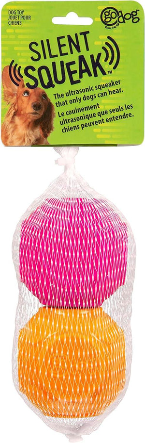 GoDog Silent Squeak Ball Dog Toy, Orange/Pink