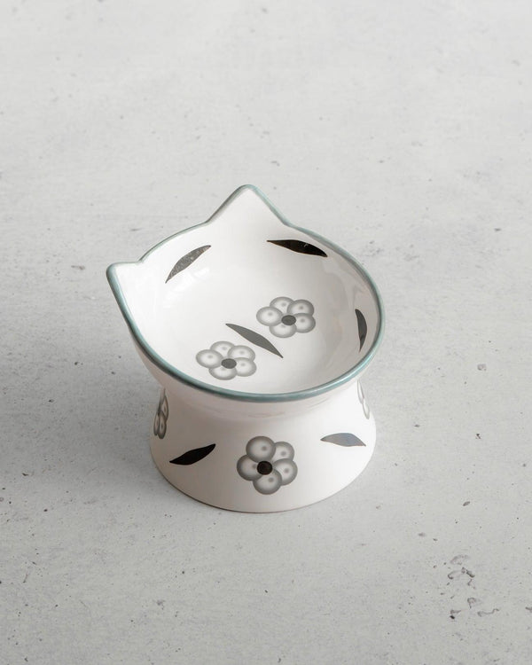 Dexypaws Gamelle surélevée en céramique pour chat, blanc/fleuri noir